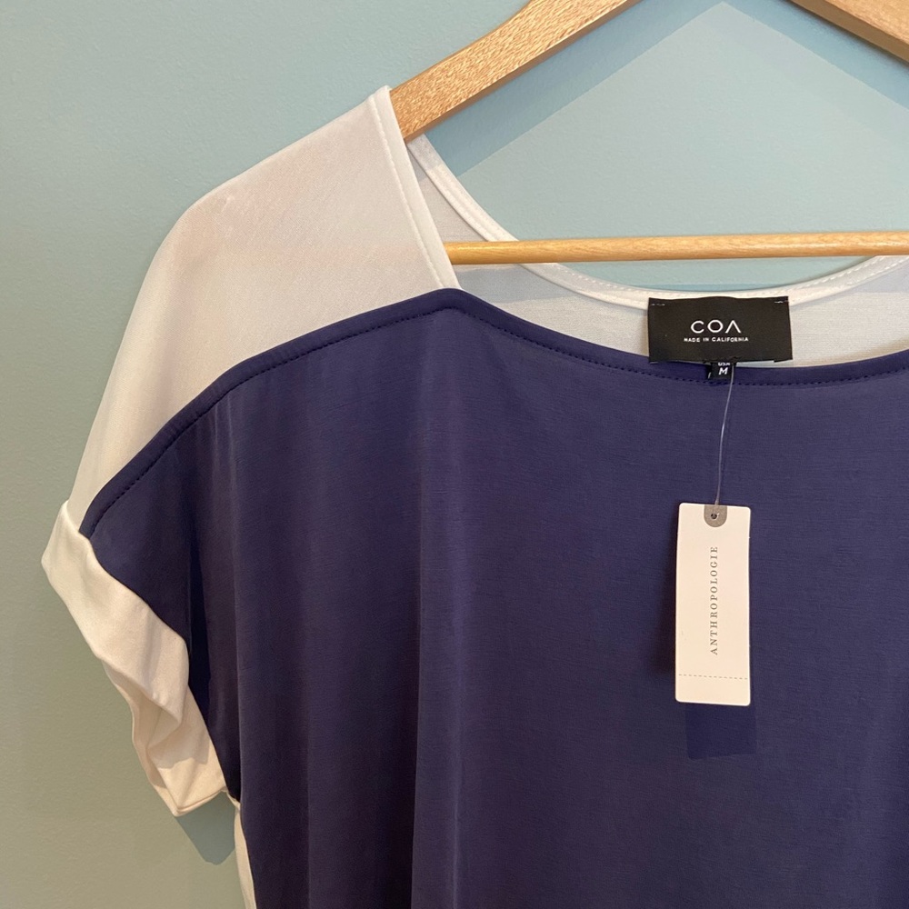 NEW Anthro COV Blue and White Top, M